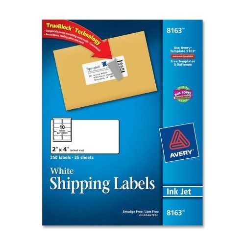 Photo 1 of Avery® Shipping Labels with TrueBlock Technology, 2 X 4, White, Ink Jet, 250/Pack
