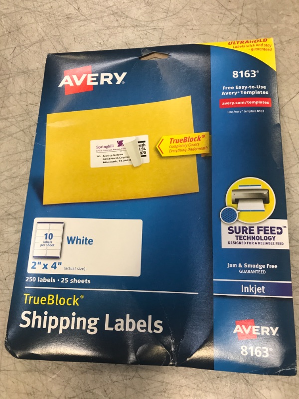 Photo 2 of Avery® Shipping Labels with TrueBlock Technology, 2 X 4, White, Ink Jet, 250/Pack
