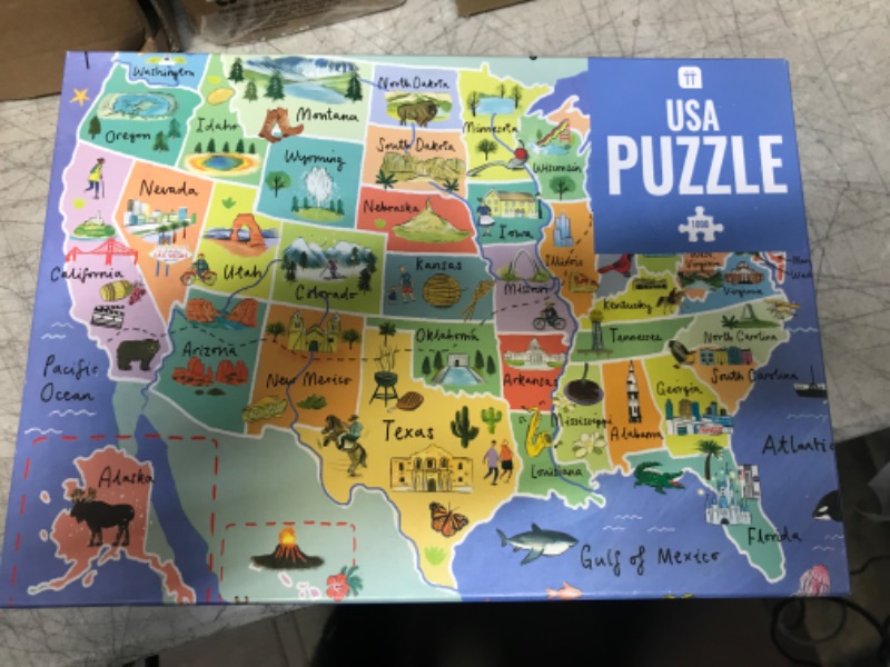 Photo 2 of 1000-piece USA Map Jigsaw Puzzle & Poster 50 States | Illustrated American Landmarks | Rainy Day, Fun at Home Activities, Travel Gifts, Birthday Present, Wall Art