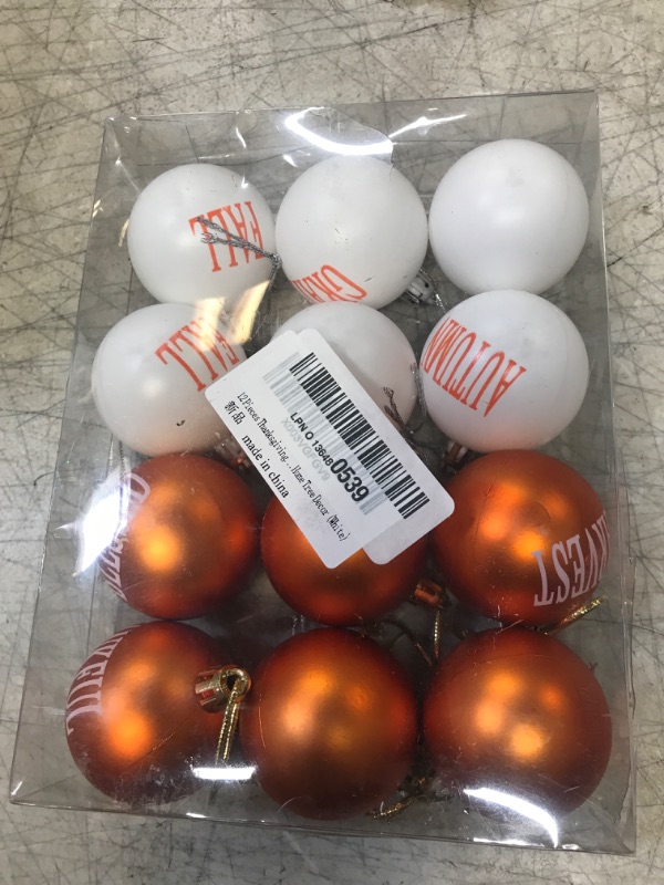 Photo 2 of 12 Pieces Fall Thanksgiving Day Hanging Ball - 1.96" Fall Ball Hanging Ornament - Orange White Hanging Ball for Farmhouse Autumn Thanksgiving Home Tree Decor (White)