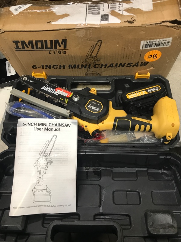 Photo 1 of Mini Chainsaw Cordless 6'' with 2×21V Battery, IMOUMLIVE Brushless Powerful Electric Small Hand Portable Chain Saw with Auto Oiling System, Lightweight, 2.2 lbs, Handheld, Easy Use For Branch Pruning