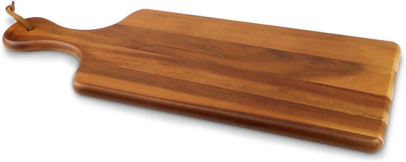 Photo 1 of AIDEA Acacia Wood Cutting Board with Handle, Wooden Cheese Board Charcuterie Boards for Bread, Meat, Fruits, Cheese and Serving, Food Serving Tray for Kitchen, 17 x 6 inch
