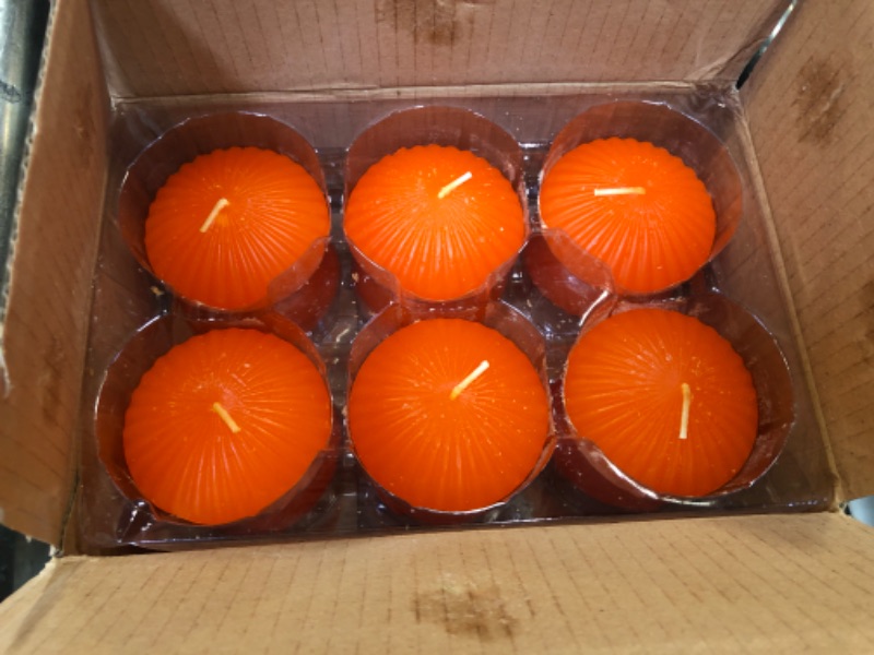 Photo 2 of 12 Pack 3 Inch Orange Floating Candles, 10 Hour Unscented Tealight Candles for Cylinder Vases, Centerpieces at Fall Halloween Harvest - Wavy Float Candle
