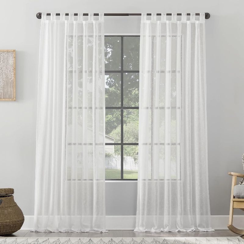 Photo 1 of Archaeo Burlap Weave Linen Blend Tab Top Curtain, 50" x 63", White
