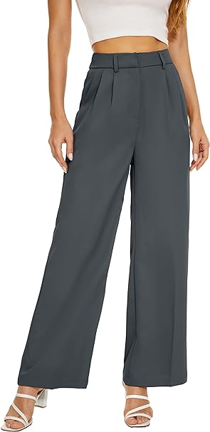 Photo 1 of FUNYYZO Women's Wide Leg Pants High Elastic Waisted in The Back Business Work Trousers Long Straight Suit Pants for Summer_
Size: M