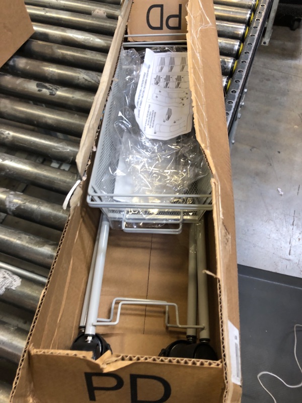 Photo 1 of mDesign Steel Rolling Utility Cart Storage Organizer Trolley with 3 Basket Shelves for Laundry Room, Mudroom, Garage, Bathroom Organization - Holds Detergents, Hand Soap - Biro Collection, Light Gray Stone