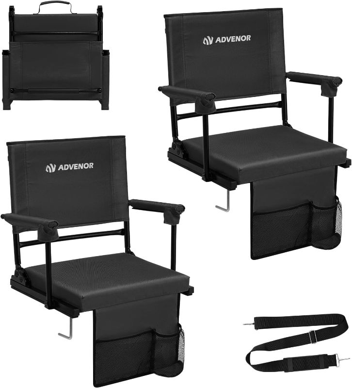 Photo 1 of ADVENOR Portable Stadium Seat with Back Support for Bleacher -2 Pack, Adjustable 6 Reclining Position, 2 Pockets Thick Padded Cushion Ideal for Basketball Soccer Sport Events
