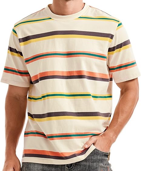 Photo 1 of KLIEGOU Men's Fashion Loose Fit Crewneck Stripe T-Shirt
Size: M