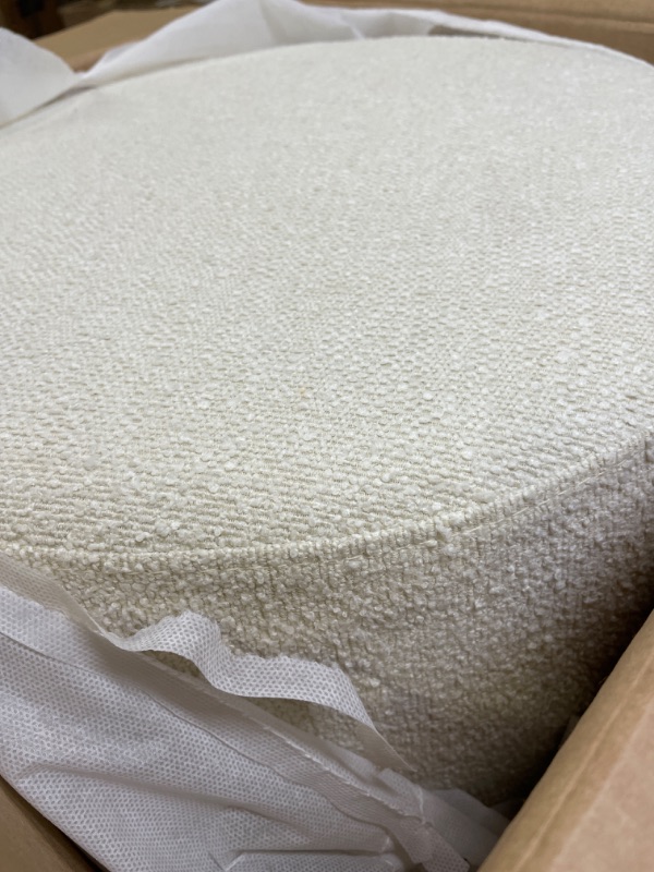 Photo 1 of Lifestyle Solutions 19” Wentworth Ottoman Round Elegant Boucle Fabric, Stationary Ottomans, Backless Chair, Footrest for Living Room, Footstool Office, Bedroom, Padded Seat, Snow White Ivory