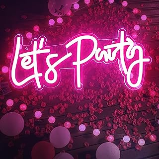 Photo 1 of Large Lets Party Neon Sign Christmas Gift,Led Signs for Wall Decor, Light Up Signs for Wall Decor,Birthday Party Lights for Backdrop with USB Powered Pink Color