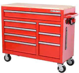 Photo 1 of 42 in. W x 18.1 in. D 8-Drawer Red Mobile Workbench Cabinet with Solid Wood Top - MINOR DAMAGE (SEE PHOTO)