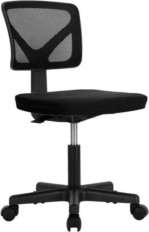 Photo 1 of NEWBULIG Home Office Desk Chair Ergonomic Armless Adjustable Height Low-Back Mesh, Computer Task Swivel Rolling with Lumbar Support, Black
