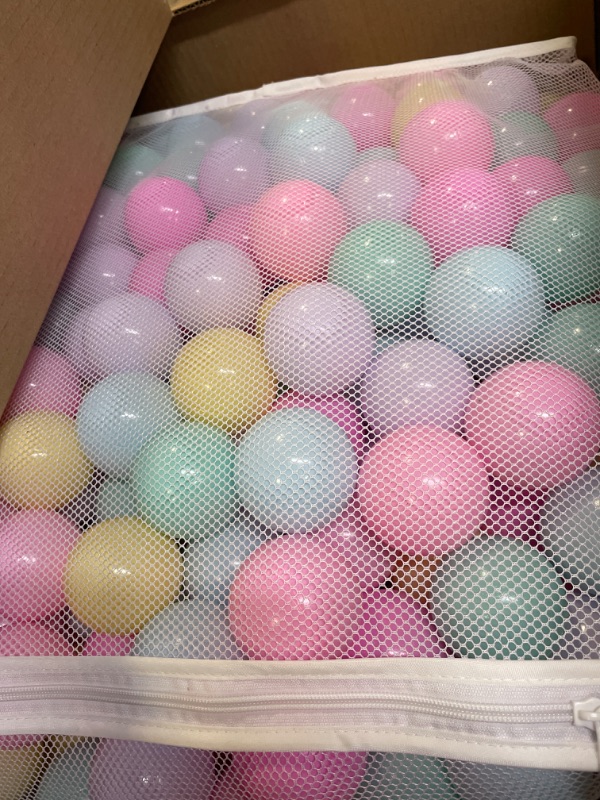 Photo 2 of Amazon Basics BPA Free Crush-Proof Plastic Ball Pit Balls with Storage Bag, Toddlers Kids 12+ Months, 6 Pastel Colors - Pack of 400 6 Pastel Colors 400 Balls