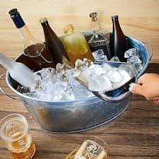 Photo 1 of 6.3 Gallons Galvanized Oval Beverage Tub Rustic Farmhouse Decor Ice Bucket Metal Drink Cooler Beverage Tub Drink Chill Wine and Beer Bucket for Home Swim Pool Party (Flax Rope Style)