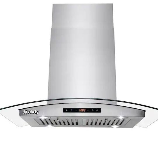 Photo 1 of 30 in. 343 CFM Convertible Island Mount Range Hood with Tempered Glass and Carbon Filters in Stainless Steel
