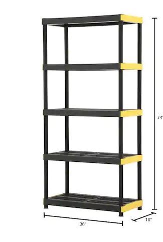 Photo 1 of 5-Tier Plastic Garage Storage Shelving Unit in Black (36 in. W x 74 in. H x 18 in. D)
