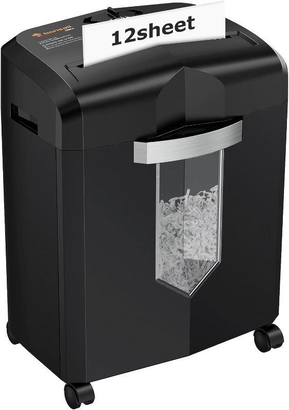 Photo 1 of Bonsaii Paper Shredder, 12-Sheet Cross-Cut Shredder for Home Office Use, 20-Minutes Heavy Duty Shredder with 4.2 Gal Pullout Bin & 4 Casters for Credit Card Jam-Proof Shredding Machine (C266-A)
