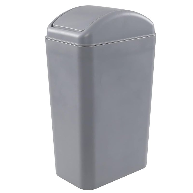 Photo 1 of 1-Pack 3.5 Gallon Plastic Trash Bin with Lid, Swing Lid Trash Can, Gray
