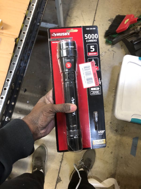 Photo 1 of 5000 Lumens Dual Power LED Rechargeable Focusing Flashlight with Rechargeable Battery and USB-C Cable Included
