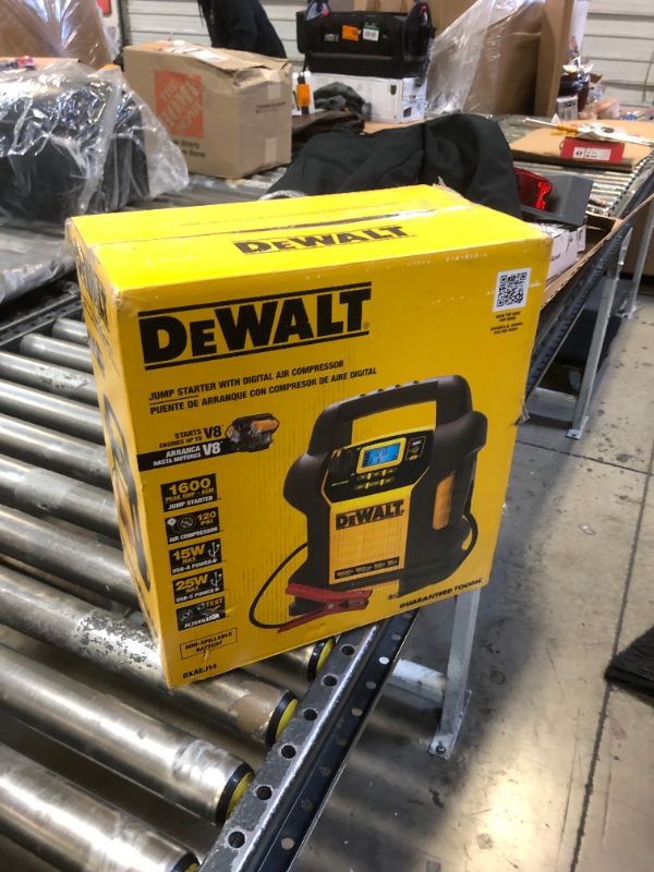 Photo 2 of DEWALT DXAEJ14-Type2 Digital Portable Power Station Jump Starter - 1600 Peak Amps with 120 PSI Compressor, AC Charging Cube, 15W USB-A and 25W USB-C Power for Electronic Devices 1600 Amps