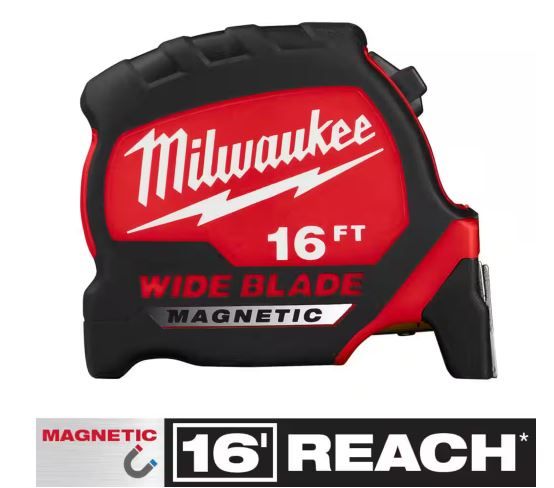 Photo 1 of 16 ft. x 1-5/16 in. Wide Blade Magnetic Tape Measure with 16 ft. Reach
