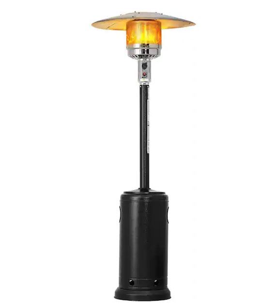 Photo 1 of 48,000 BTU Matte Black Stainless Steel Propane Patio Heater with Wheels
