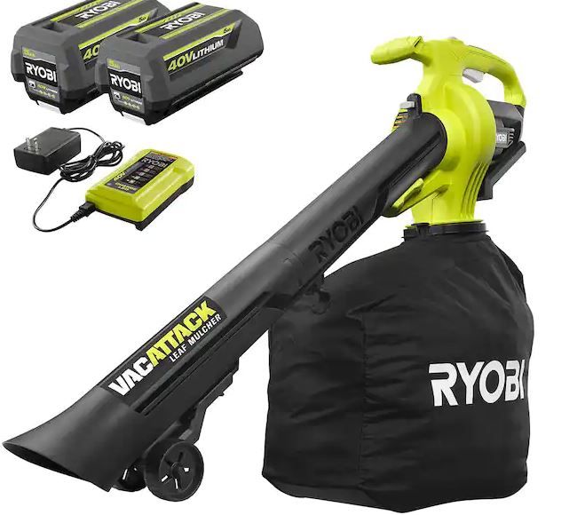 Photo 1 of RYOBI 40V Vac Attack Cordless Leaf Vacuum/Mulcher with (2) 5.0 Ah Batteries and (1) Charger
