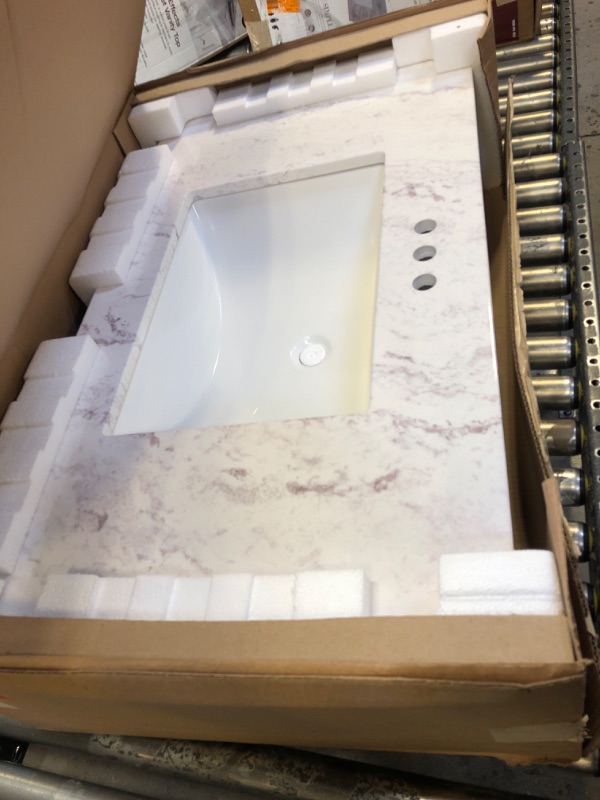 Photo 2 of 37 in. W x 22 in. D Stone Effects Cultured Marble Vanity Top in Lunar with Undermount White Sink