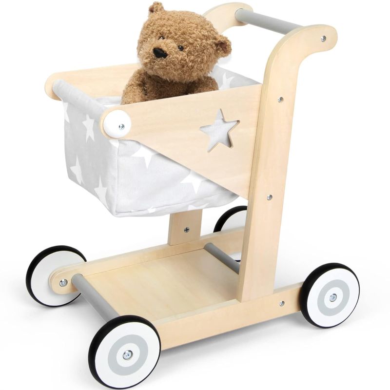 Photo 1 of Asweets 2 in 1 Wooden Baby Walker Push and Pull Doll Stroller,Shopping Cart Learning Walker for Boys and Girls Sit Stand Learning Walker Toddler Toy