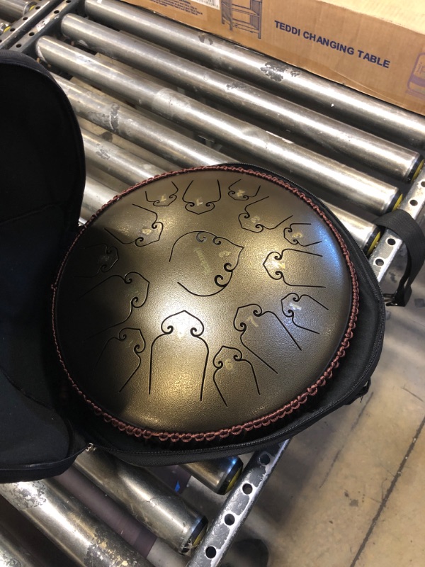 Photo 3 of 14 Inch 15 Note Steel Tongue Drum Percussion Instrument Lotus Hand Pan Drum with Ultra Wide Range and Drum Mallets Carry Ba 14''-15note Bronze