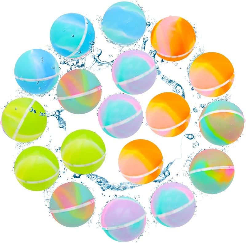 Photo 1 of 18 PCS Reusable Water Balloons Tie-dye, Soft Silicone Quick Fill Balloons Splash Fun,Outdoor Backyard Summer Party Easy Quick Fun Water Fight Game for Swimming Pool, Summer Party Gift Pool
