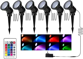 Photo 1 of ZODIC Spotlights Color Changing Outdoor Spot Lights, 12W Multi-Color Landscape Lights for 36 LEDs IP66 Waterproof Garden Pathway Walls Trees Outdoor Spotlights with Spike Stand-Set of 6
