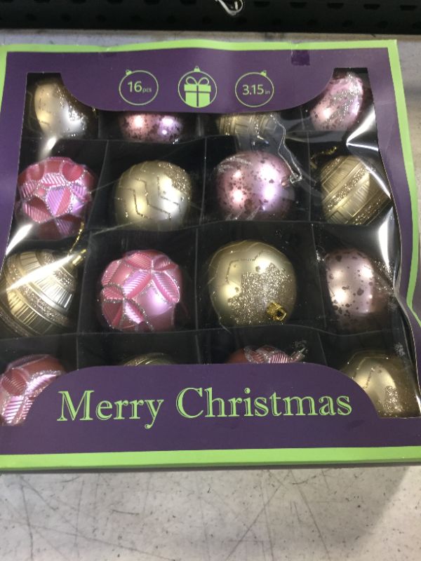 Photo 1 of 80mm/3.15" Pink and Gold Christmas Ball Ornaments for Tree, 16Pcs Gift Packaged Big Shatterproof Christmas Ball Baubles Decorations for Christmas Trees/Wedding/Party/Home Decor (Pink & Gold)

