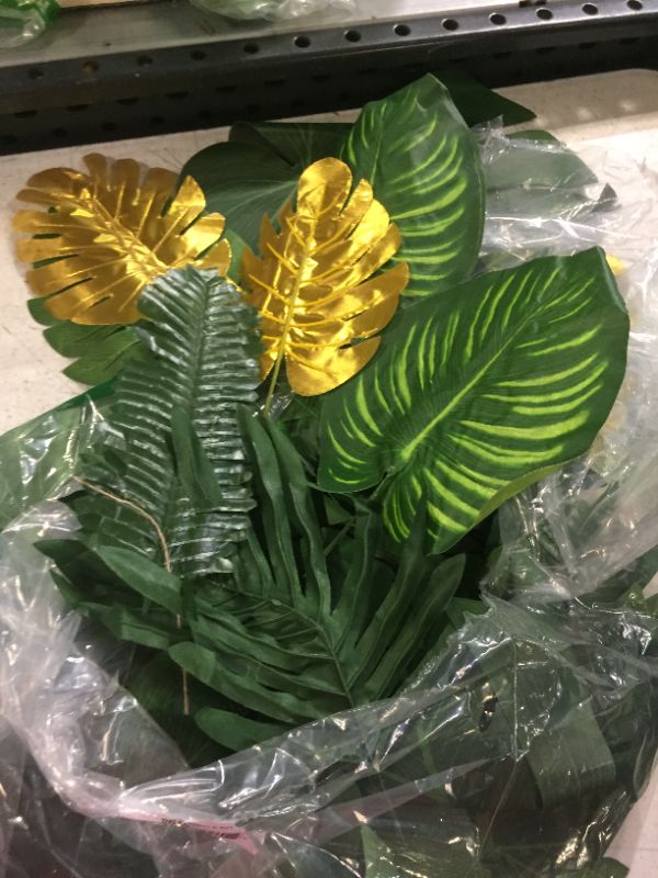 Photo 2 of 8 Kinds Artificial Tropical Palm Leaves Tropical Leaves Monstera Leaves Safari Jungle Leaf with Stems for Hawaiian Luau Party Beach Table Wedding Shower Birthday Theme Decorations