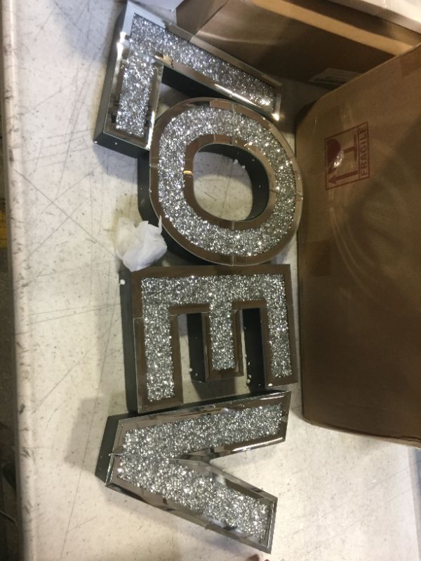 Photo 2 of  4 Pcs Crystal Letters Independent Shiny Crushed Diamond Decor Valentine's Day Wall Decor Mirrored Glam Decor