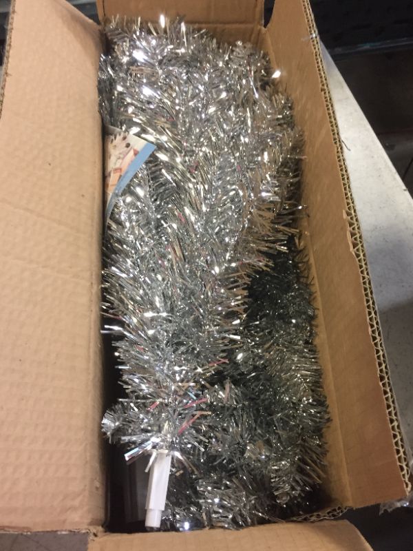 Photo 2 of 4ft Lighted Artificial Silvery Christmas Tree, Not Pre-lit Silvery Tinsel Pine Trees with Lights, Ideal for Ideal for Home, Office, and Xmas Party Décor - Includes Stand
