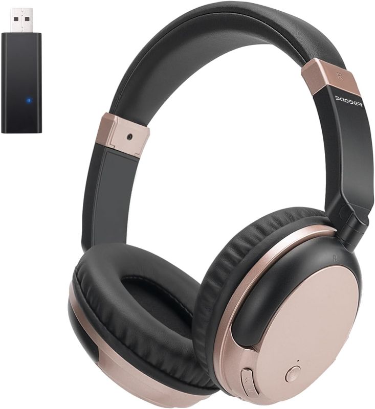 Photo 1 of BAOBER Bluetooth Wireless Over Ear Light Weight Headphone with Low Latency USB Transmitter for TV,PC,3.5mm Audio Device, Stereo Wireless Headset Built-in Microphone for Cell Phone (Rose Gold)
