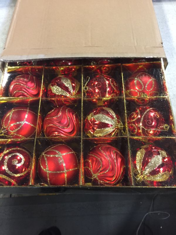 Photo 1 of 3.15" Christmas Ball Ornaments Set, 16pc Red Xmas Tree Ornaments Decoration, Shatterproof Large Decorative Hanging Balls with Loop for Christmas Party Holiday Wreath Garland Home Decor