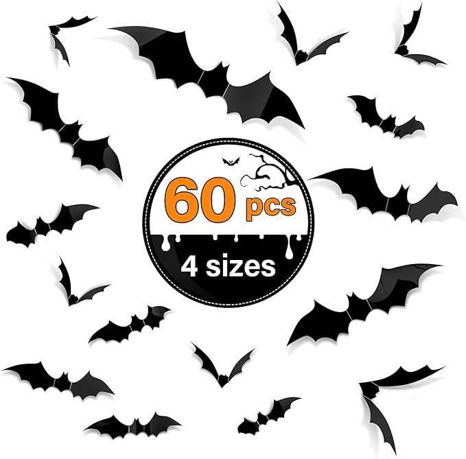 Photo 1 of Kidtion 3D Bats Halloween Decorations 60 PCS, Upgraded Halloween Decor with 4 Different Sizes, Removable PVC Bats Decor with Easy Operation, Realistic Halloween Bats for Outdoor Decor & Indoor Décor
