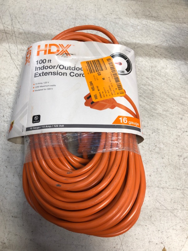 Photo 2 of 100 ft. 16/3 Light Duty Indoor/Outdoor Extension Cord, Orange
