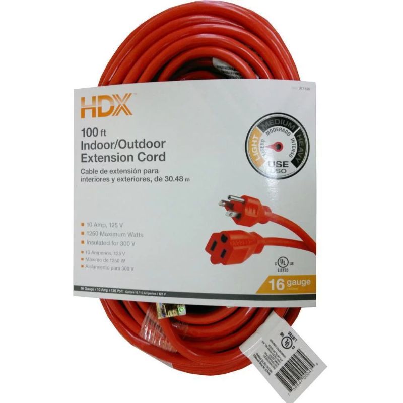 Photo 1 of 100 ft. 16/3 Light Duty Indoor/Outdoor Extension Cord, Orange
