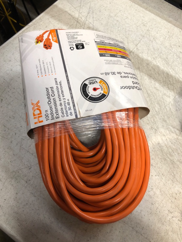 Photo 2 of 100 ft. 16/3 Light Duty Indoor/Outdoor Extension Cord, Orange
