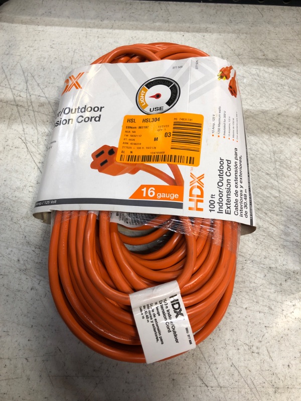 Photo 2 of 100 ft. 16/3 Light Duty Indoor/Outdoor Extension Cord, Orange
