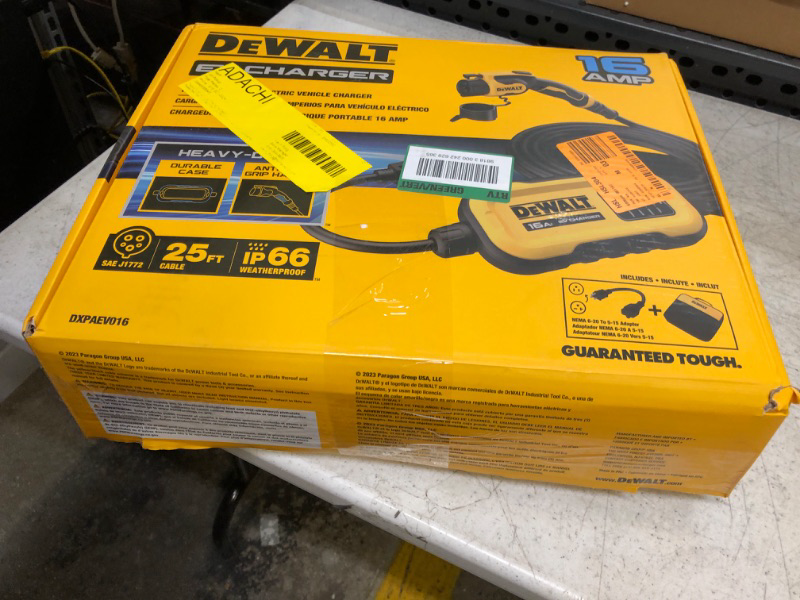Photo 3 of DEWALT Portable Electric Vehicle Level 2 EV Charger up to 16 Amps 120-240V, CSA Certified Indoor/Outdoor, NEMA 6-20 with 5-15 Adapter Included, 25 ft. Cable NEMA 5-15 & 6-20