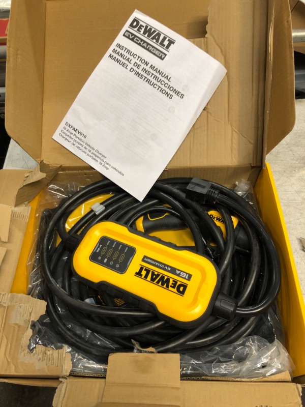 Photo 2 of DEWALT Portable Electric Vehicle Level 2 EV Charger up to 16 Amps 120-240V, CSA Certified Indoor/Outdoor, NEMA 6-20 with 5-15 Adapter Included, 25 ft. Cable NEMA 5-15 & 6-20