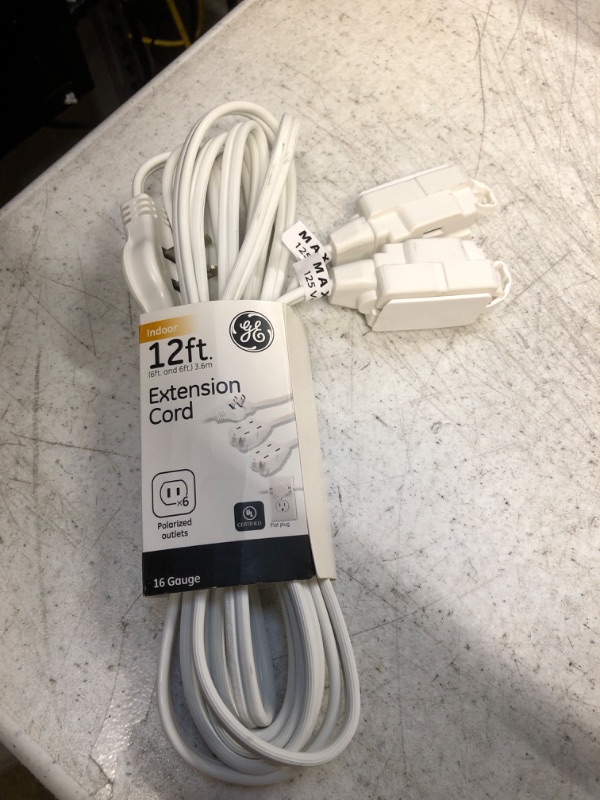 Photo 2 of GE 12 ft Twin Extension Cord Power Strip, 6 Total Outlets, 6 ft Cord On Each Side, Outlet Covers, 16 Gauge, Indoor Rated, White, 50657 White 12 ft Standard