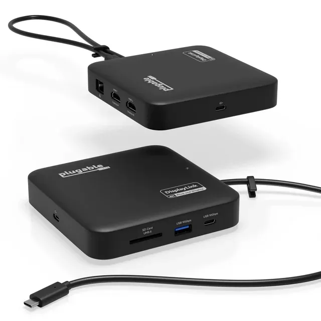 Photo 1 of Plugable 7-in-1 USB C Docking Station Dual Monitor - Dual HDMI Dock is Compatible with Mac and Windows, USB4, Thunderbolt or USB-C, 100W PD, 2x HDMI, 1x USB-C, 1Gbps Ethernet, 1x USB 3.0, 1x SD Card
