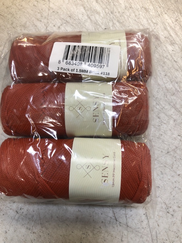 Photo 1 of 3 Skeins of Sensy Premium 1.5mm 164 Yards Polyester Rope 100% Polypropylene Cord Macrame Cord 1.5mm Crochet Bag Cord Macrame Rope Crochet Thread Gift for Knitter (Brick) 3 Skeins Brick