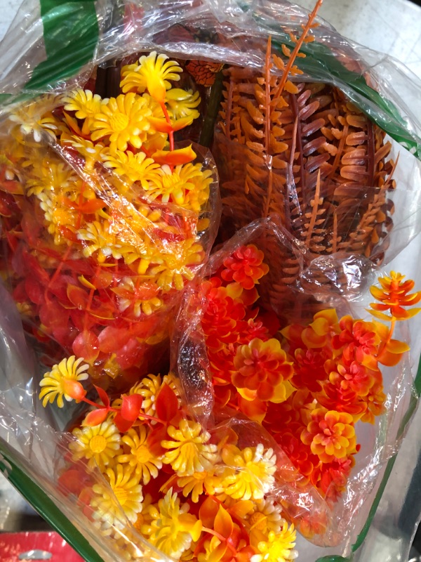 Photo 2 of XHXSTORE 24 Bundles Artificial Fall Flowers for Outdoors Fake Mums Boston Ferns Plants UV Resistant Plastic Plants Shrubs Bushes for Home Fall Front Door Porch Garden Autumn Decor (14"-17.7") 24pcs Fall Flowers