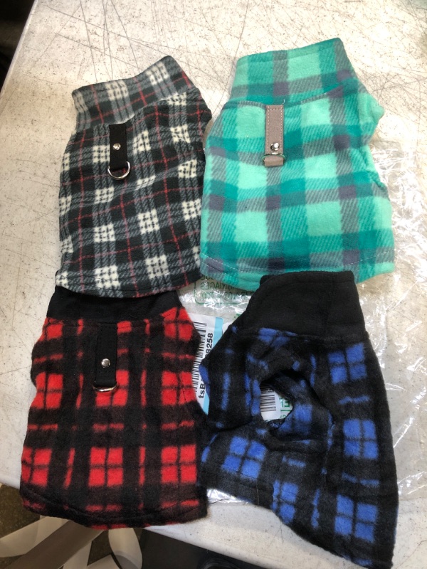 Photo 2 of 4 Pieces Winter Fabric Dog Sweater with Leash Ring Fleece Vest Dog Pullover Jacket Warm Pet Dog Clothes for Puppy Small Dogs Cat Chihuahua Boy (Plaid Pattern, XS) Plaid XS
